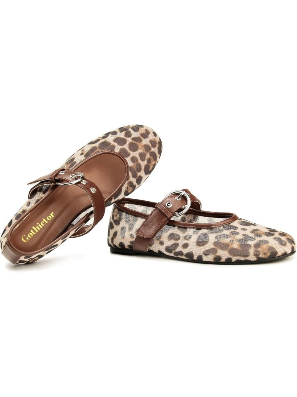 Women's Mesh Flats Ballet Flats Mary Jane Leopard_brown Flats